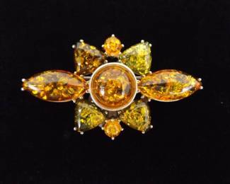 .925 Sterling Silver Amber Cabochon Bursting Brooch
