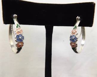 NEW .925 Sterling Silver Enamel Pastel Flower Latch Post Earrings
