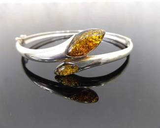 .925 Sterling Silver Amber Bracelet Size 7.5
