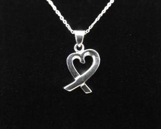 .925 Sterling Silver Ribbon Heart Pendant Necklace
