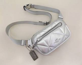 Authentic COACH Elias Belt Bag with Puffy Diamond Quilting in a Silver Metallic Finish
