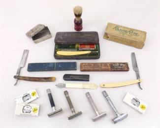 Lot of Antique and Vintage Straight Razors, Gillette Razors, Blades, etc.
