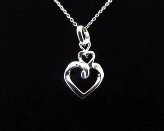 .925 Sterling Silver Stacked Hearts Pendant Necklace
