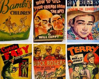 (7) Vintage Children’s Books, Early 1940s
Buck Rogers, Little Orphan Annie, Bambi, more! Some are missing covers and/or end pages; see photos for condition.