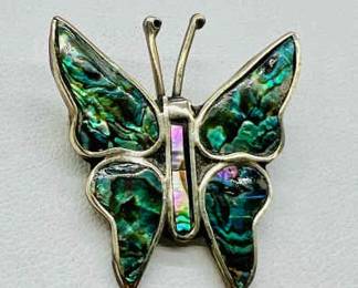 1” Abalone Jewelry Sterling Silver Butterfly Brooch
