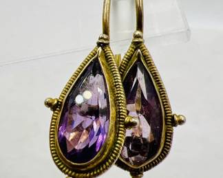 1” Sparkling Purple Tear Drop Earrings
