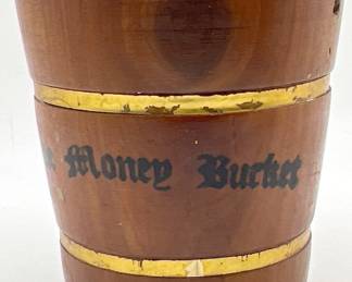 “The Money Bucket” Old Coin Bank Full of Coins
