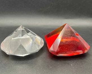 (2) Signed Oleg Cassini Crystal Paperweights
