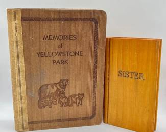 (2) Faux Wooden Books ft. Memories of Yellowstone National Park Secret Storage Box
