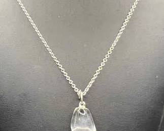 24” Sterling Silver Necklace with Clear Pendant
