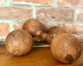 (2) Antique Wooden Dumbbells
