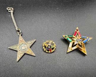 (3) Freemason Jewelry including Masonic Order of the Eastern Star Pin
