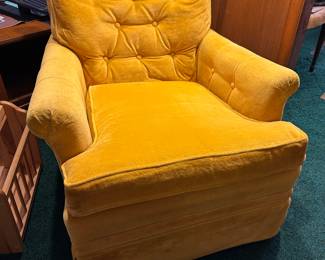 Vintage yellow crushed velvet armchair