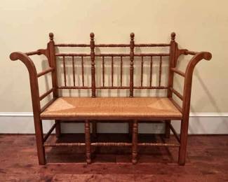 05 Wooden Wicker Spindle Bench