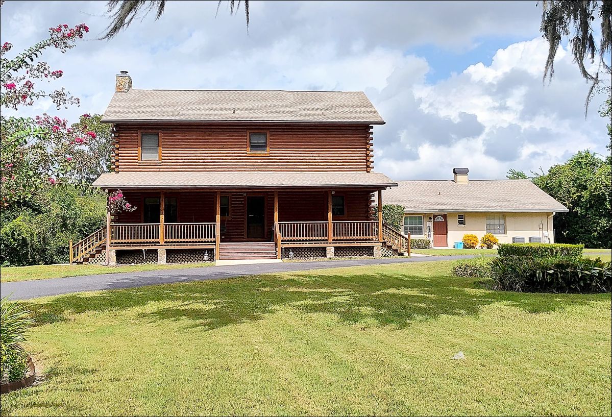 Front Elevation which shows the Cabin and Guesthouse