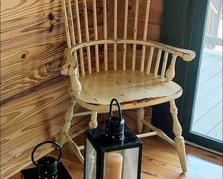 One of 4 Rustic High Back Windsor Chairs, Lanterns