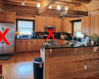Kitchen Cabinets and Bar Unit. Chandelier, Track Lighting. Owners are keeping the appliances for their new house.