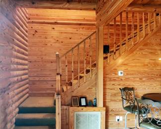 Interior Stairway. Notice all of the heart pine tongue and groove boards.