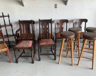 Antique Chairs, Stool And Corner Shelf