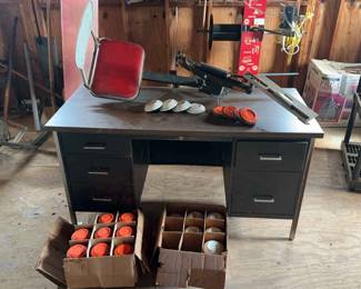 Clay Target Thrower, Clay Targets And Metal Desk