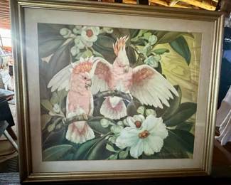 001 A Pair of Cockatoos by Jessie Arms Botke and Antique Marble Top Dresser