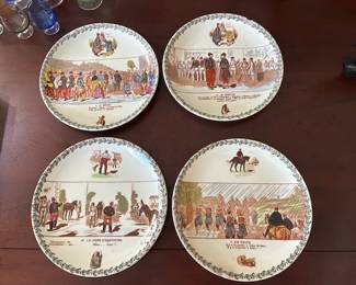 Antique French transferware plates from 1870's produced by Hippolyte Boulenger's manufactory  from a series of "Talking Plates" of military campaigns.  This is #1, #2, #9, #10. See next photo for the mark on back