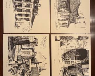 Set of 4 Historical New Orleans Lithographic Sketches by Howard A. Perez in 1970