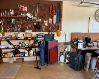 various tools (some are vintage); dresser to be refinished