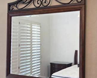 Metal Wood Beveled Mirror