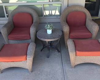 2 Large Woven Chairs W Footrests