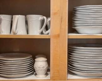 White Ceramic Dish Set W Serving Platter