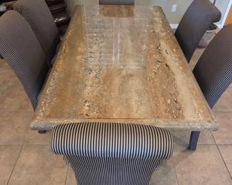 Granite Table With 6 Upholstered Chairs