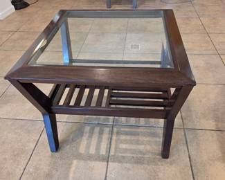 Cherry Tone Beveled Glass Modern Side Table