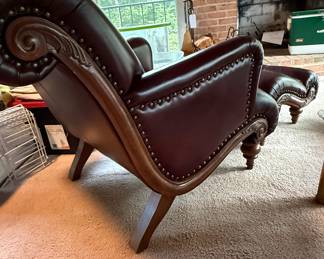 Leather chairs & ottomans x 2