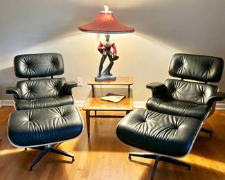 Pair of Mid Century Modern Chairs and Ottomans