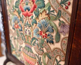 Antique embroidered firescreen
Vintage needlepoint screen
Victorian tapestry panel
Floral embroidery firescreen
Decorative textile art
Wooden framed embroidery
Ornate floral needlework
Heirloom quality firescreen