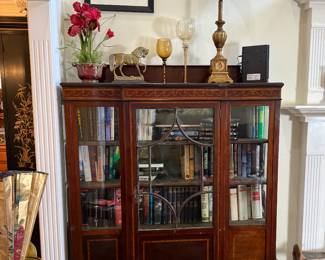 Antique glass display cabinet
Vintage bookcase with glass doors
Mahogany curio cabinet
Wood display cabinet with inlay
Tall vintage bookshelf
Antique china cabinet
Glass front bookcase
English-style display cabinet
Edwardian-style cabinet 
Traditional wood bookcase