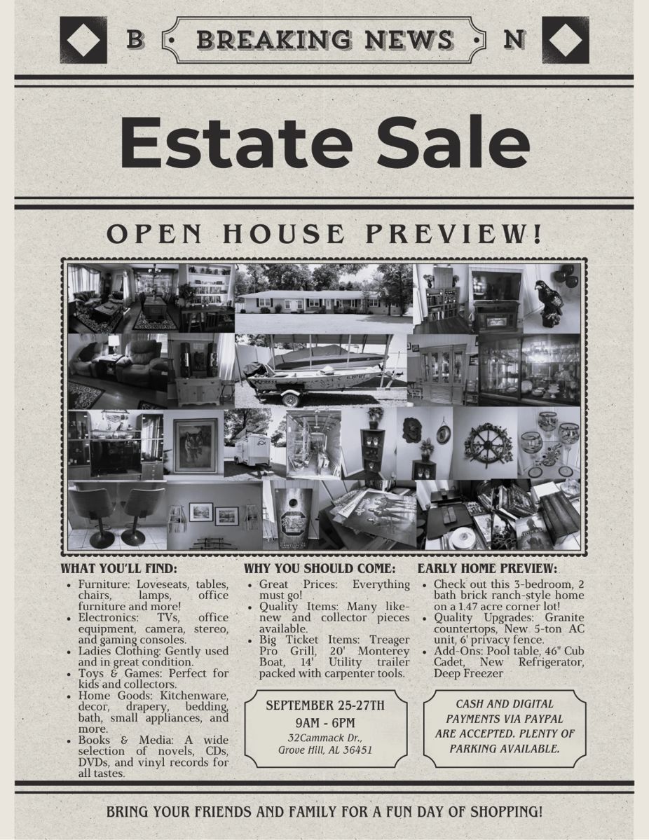 Estate Sale Vintage Newspaper Flyer