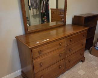 #74	 Davis Cabinet Co. - Dresser w/6 Drawers & Mirror - 56x21x35  Mirror - 42x32	 $275.00 
