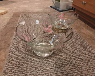 #148	Hazel Atlas Pink Rose Large Salad Bowl and Dip Dish	 $20.00 
