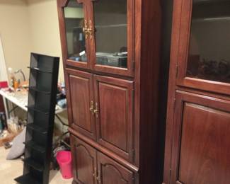 #122	Laminate Bookcase w/2 Glass Doors & 4 Wood Doors - lighted w/1 glass shelf w/pull out w/pull-out Tray - 36x20x78 - You Move	 $75.00 

