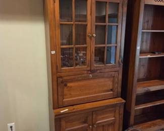 #95	Pine Wood Secretaray Desk w/drop-down Front w/cubbies w/2 glass doors & 2 Wood Doors w/shelf - 2 pieces - YouMove 35x18x80	 $150.00 
