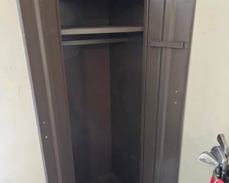 #93	Brown Metal cabinet w/2 doors w/2 1 shelf & 1 Bar  24x20x64	 $75.00 
