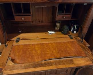 #95	Pine Wood Secretaray Desk w/drop-down Front w/cubbies w/2 glass doors & 2 Wood Doors w/shelf - 2 pieces - YouMove 35x18x80	 $150.00 
