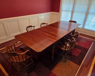 #1	Monitor Furn. Co. Wood Drop Side Table w/3 Leaves & 6 Chairs (2 captains Chairs ) 30-112x44x28	 $275.00 
