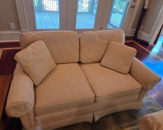 #3	Series 40 Pennsylvania House  - 59"   Cream Cross-hatch pattern Loveseat	 $75.00 
