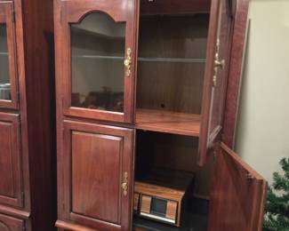 #121	Laminate Bookcase w/2 Glass Doors & 4 Wood Doors - lighted w/1 glass shelf w/pull out w/pull-out Tray - 36x20x78 - You Move	 $75.00 

