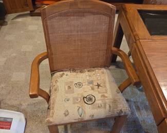 #98	Wood Table w/2 glass inserts & 1 Leaf w/4 Rolling Chairs  - 39x39-59x29	 $150.00 

