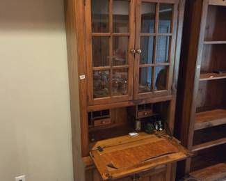 #95	Pine Wood Secretaray Desk w/drop-down Front w/cubbies w/2 glass doors & 2 Wood Doors w/shelf - 2 pieces - YouMove 35x18x80	 $150.00 
