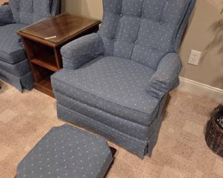 #116	Disque Furn. Co.Button Back  Swivel Rocker Side Chairs - Blue w/Cream Dot w/Foot Stool	 $75.00 
